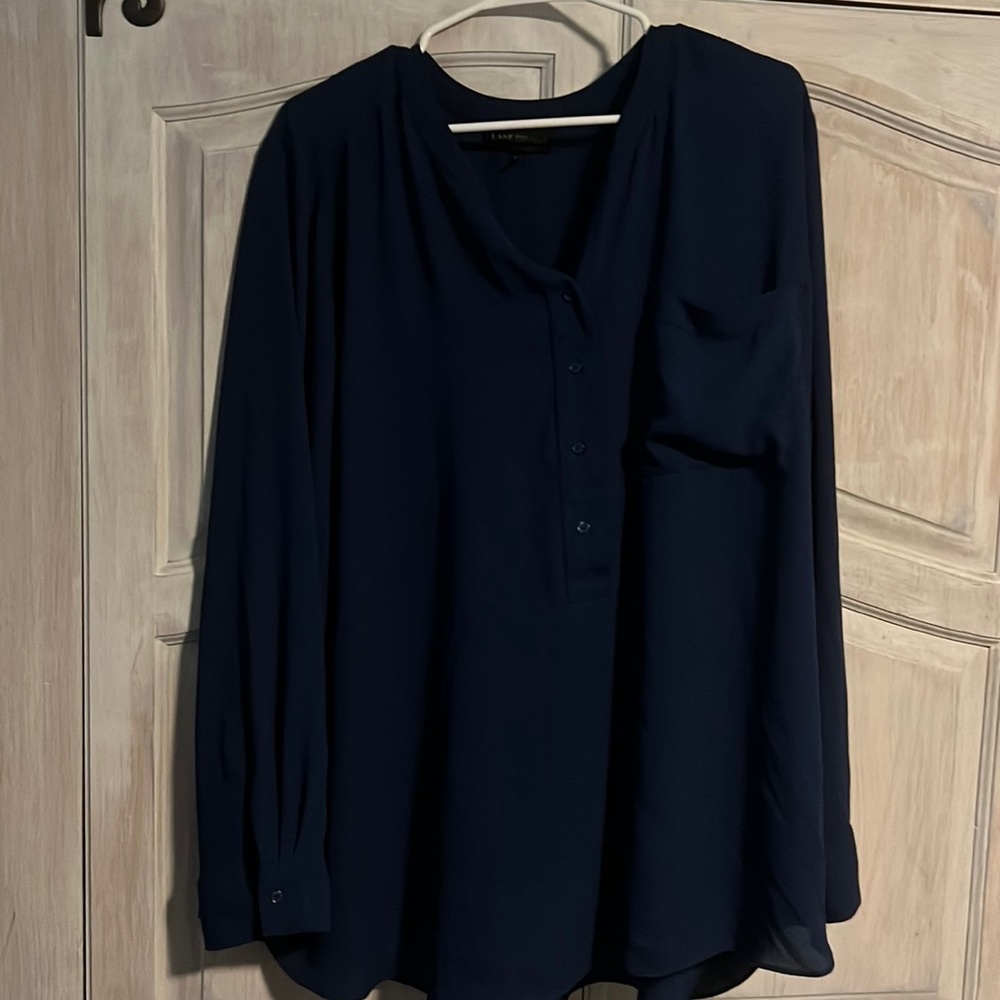 Blue long sleeve Lane Bryant. Nice blouse for a dinner date.